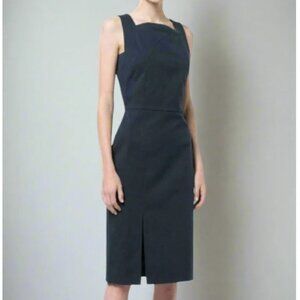 Adam Lippes Dress 0 Blue Sleeveless Sheath Tailored Knee Length Cotton Lined